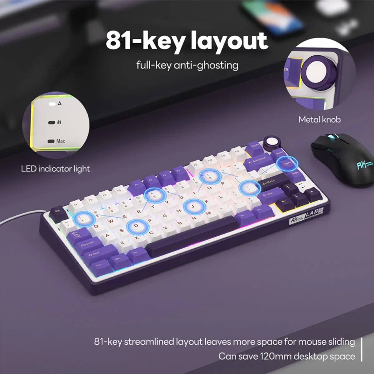 Teclado Royal Kludge R75, brown switch, Morado2