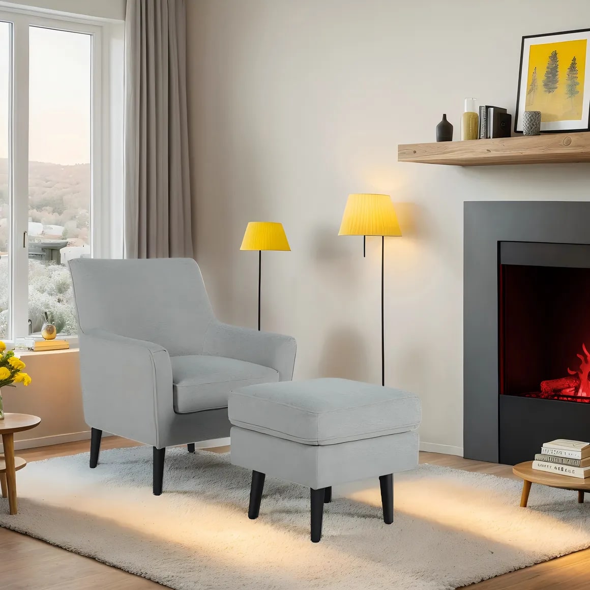 Poltrona Sitial + Banqueta Just Home Collection  77x92x83 cm Gris1