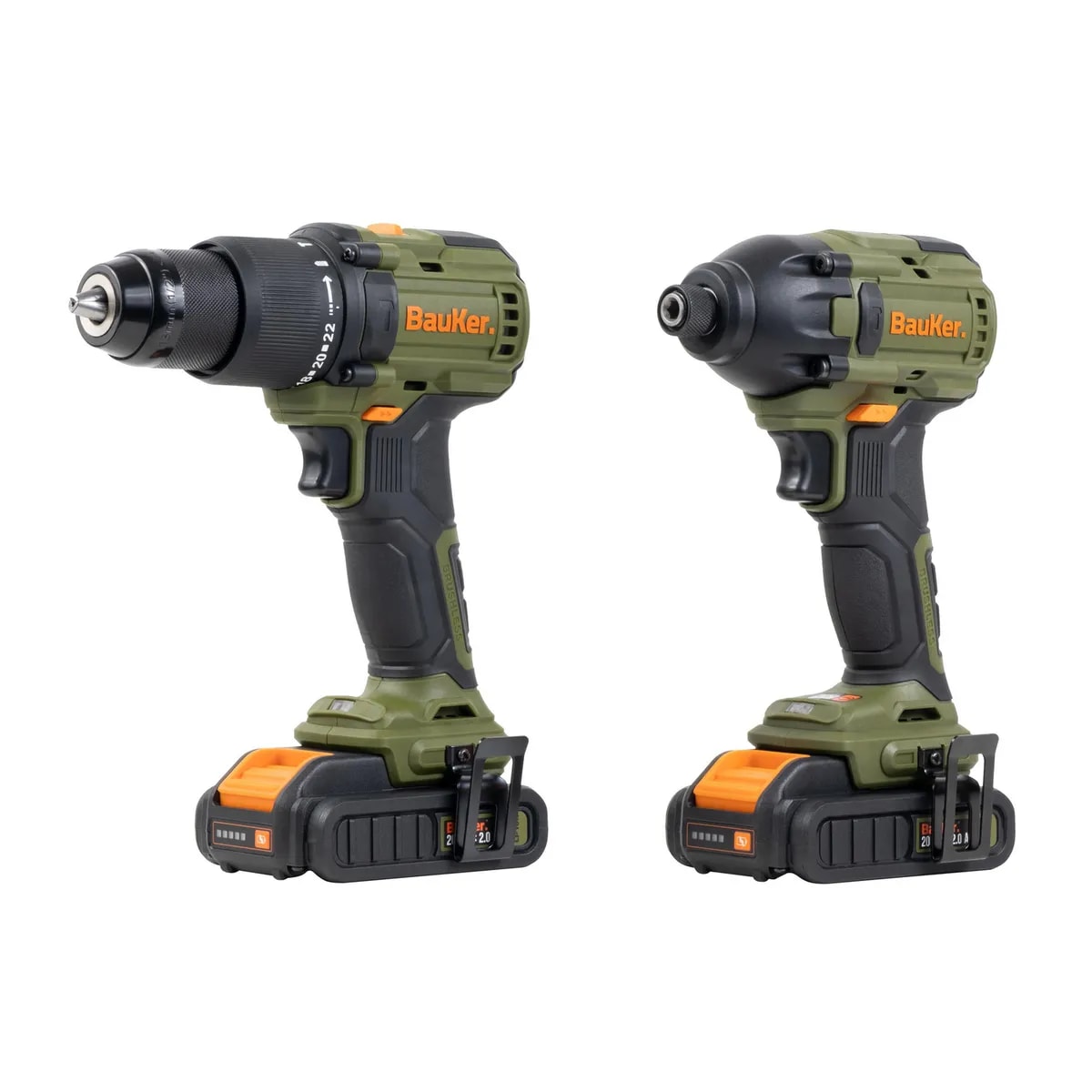 Kit Taladro Percutor Bauker  13 mm 20 V+ Atornillador Impacto 20 V +2 Baterías 2 AH + Cargador1