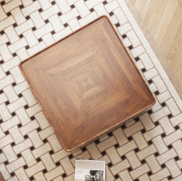 Mesa centro café nogal cuadrada Jillann con cajones de almacenamiento4