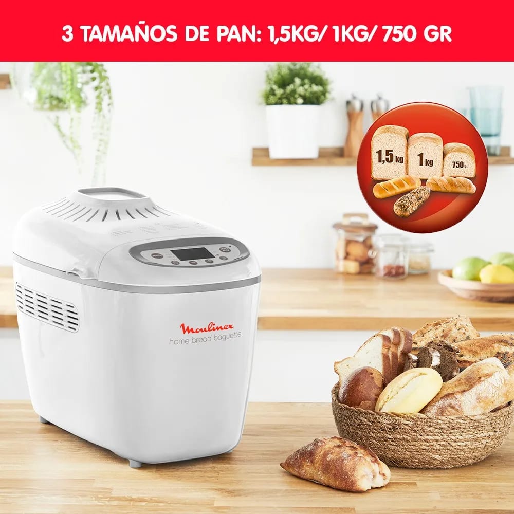 Máquina para hacer pan Moulinex Home Bread Baguette blanco y gris, Caja Dañada1