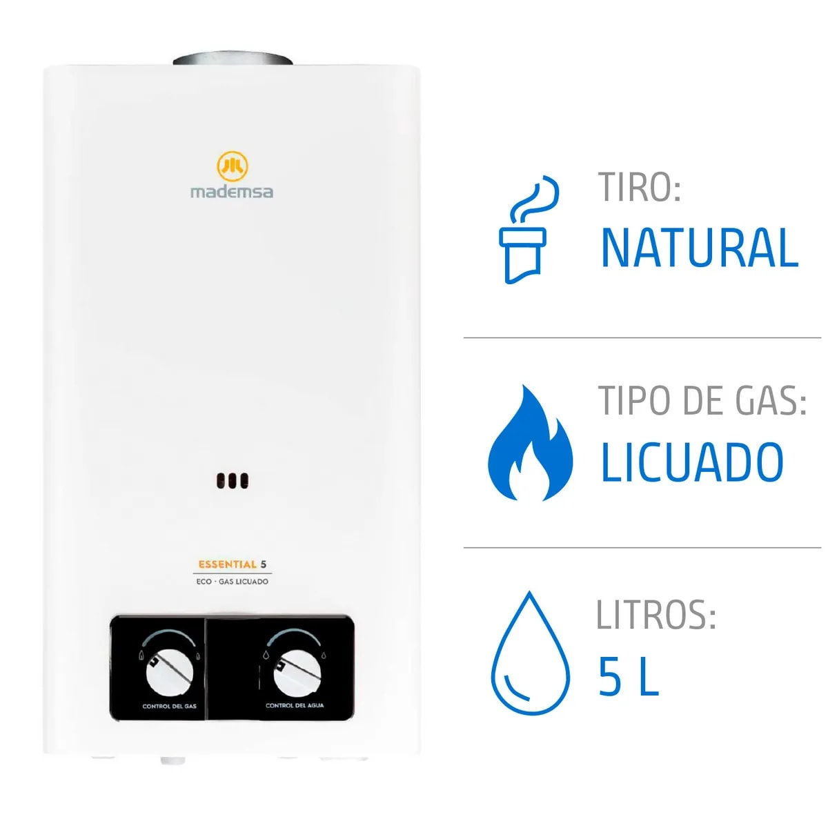 Calefont Gas Licuado Mademsa 5 Litros Tiro Natural Ionizado2
