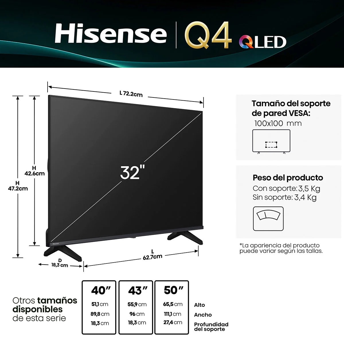Smart TV Hisense QLED HD 32” 32Q4SV3