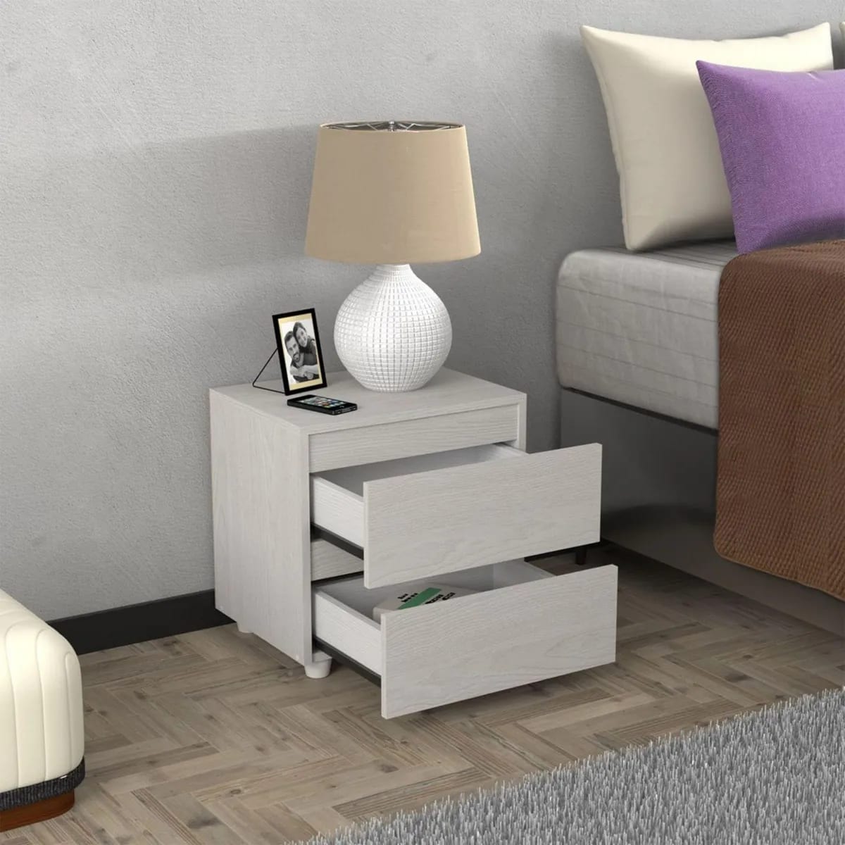 Velador 2 Cajones Just Home Collection  Melamina Bur2