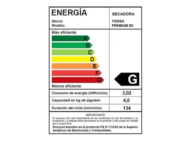 Secadora por ventilación FENSA PREMUM Care  9D 9KG Blanco, caja genérica3