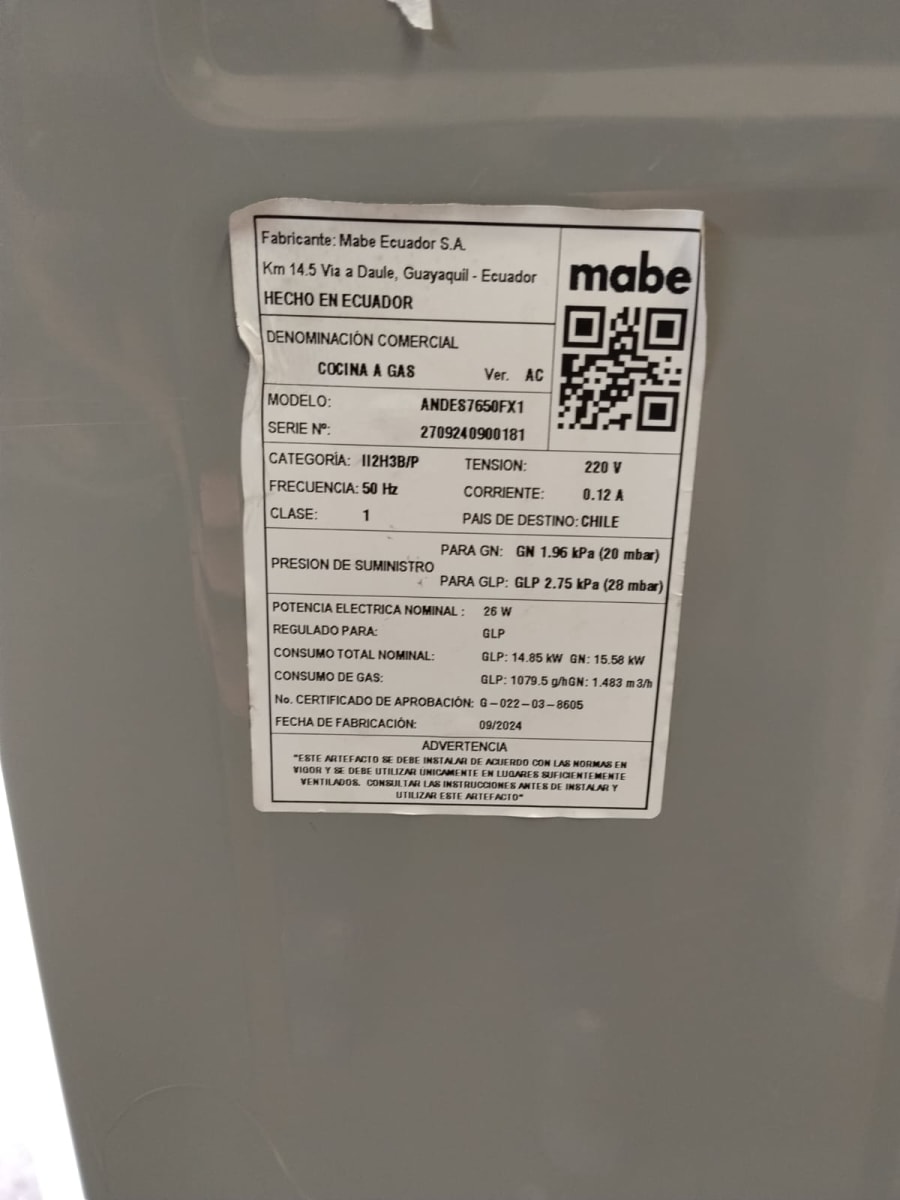 COCINA MABE ANDES 7650FX1 A GAS3