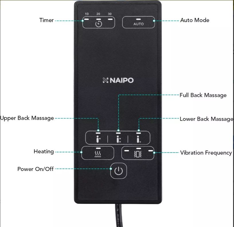 Asiento Masajeador Shiatsu de Cuello y Espalda con calor y vibración Naipo MGBK-2606H1
