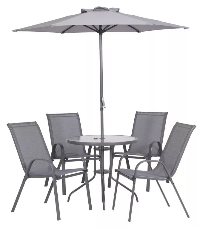 JUEGO COMEDOR TERRAZA METAL NAIROBI 6 PIEZAS Just home gris1