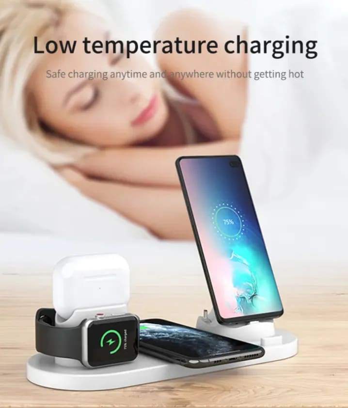 Estación  De Carga Inalámbrico 6 En 1 Cargador-Negro3