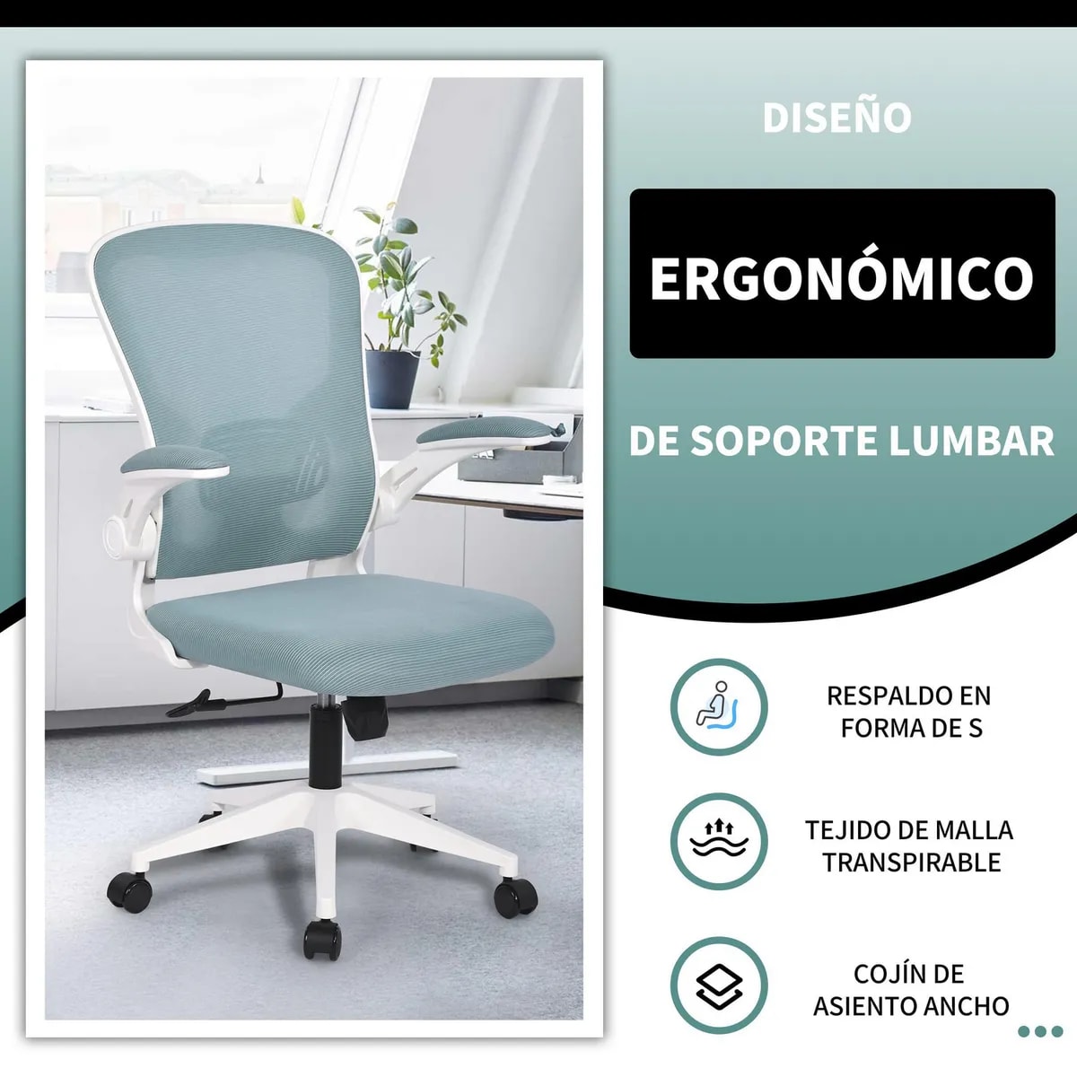 Silla Escritorio Just Home Collection Atheed  Ejecutiva Azul5