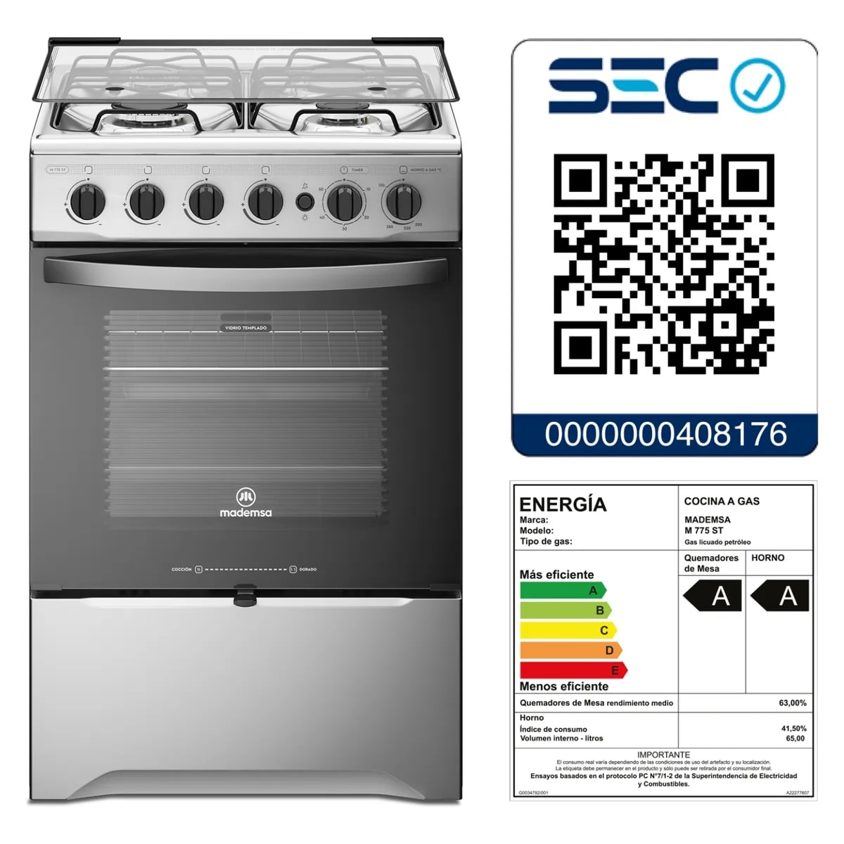 Cocina Mademsa  4 Quemadores Horno De 65 Lt Gas Licuado M 775 St4