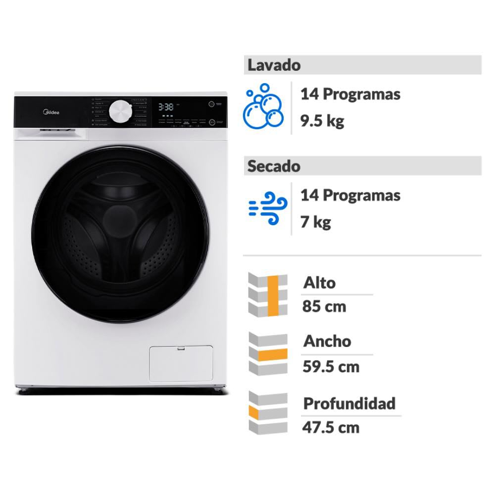 Lavadora Secada Midea MLSF-095B/W 9.5/7KG1