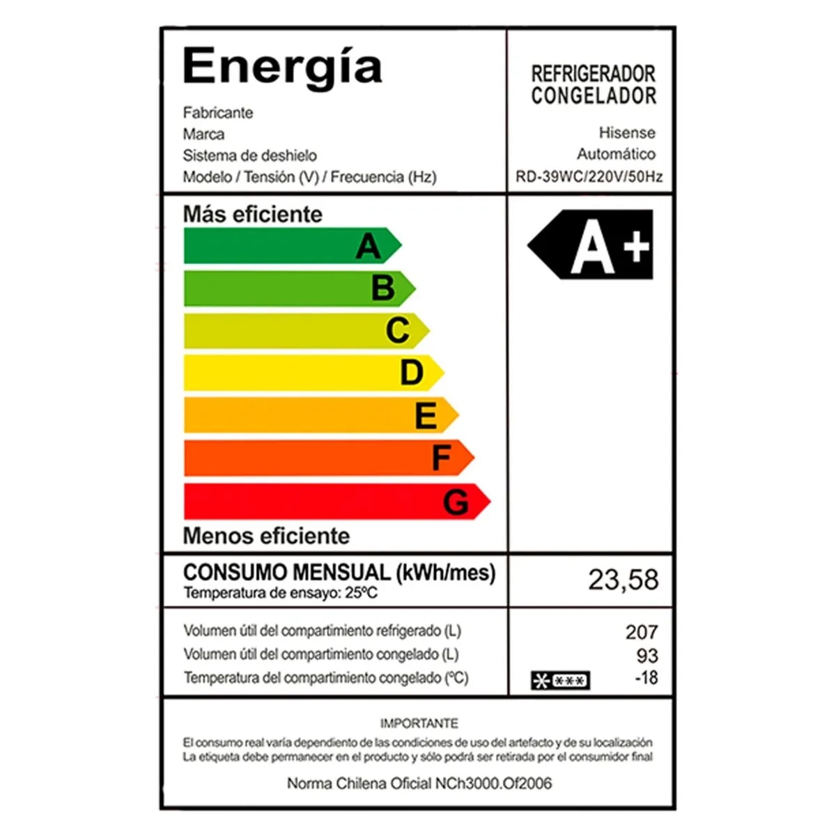 REFRIGERADOR HISENSE RD-39WC7