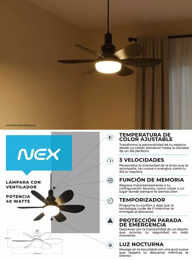 Ventilador de Techo Nex con Lámpara 40w FAMP261905