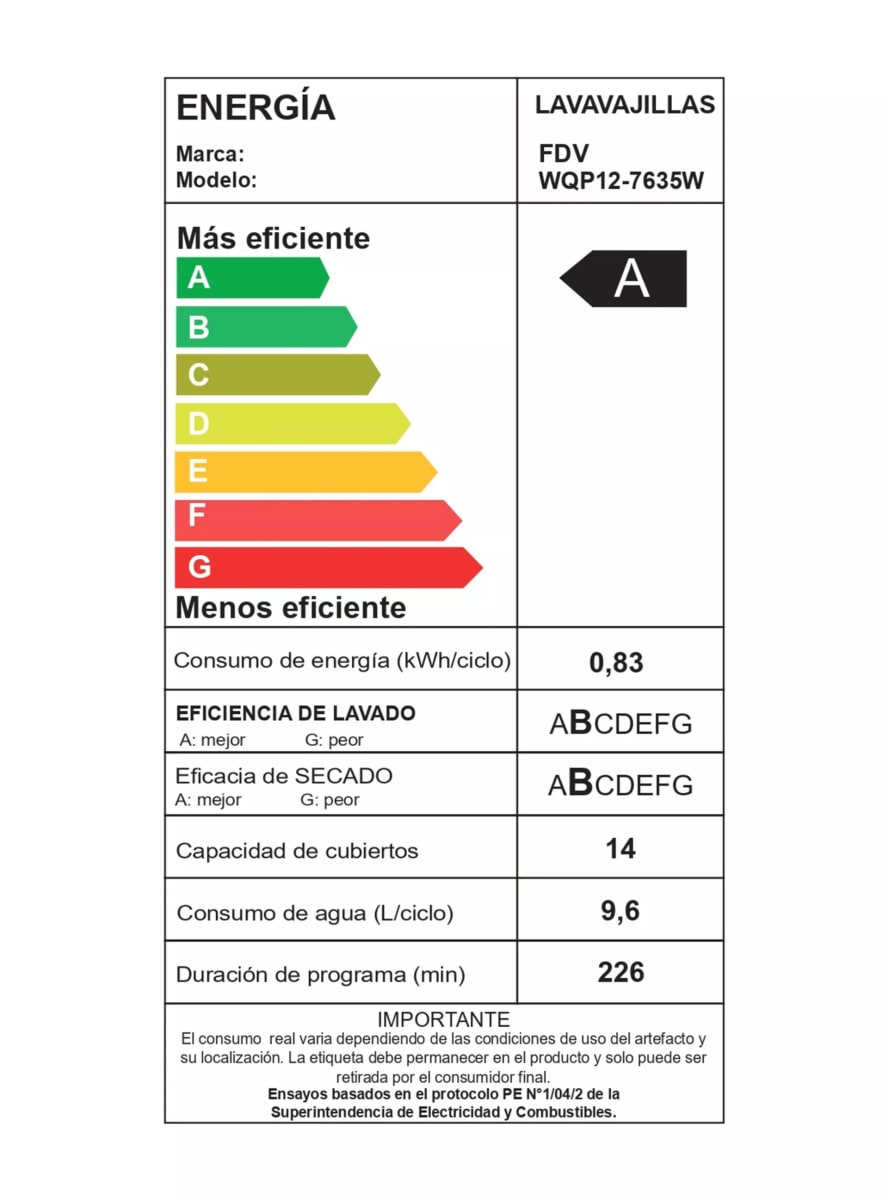 Lavavajillas Acqua FDV 14 Cubiertos Free Standing6