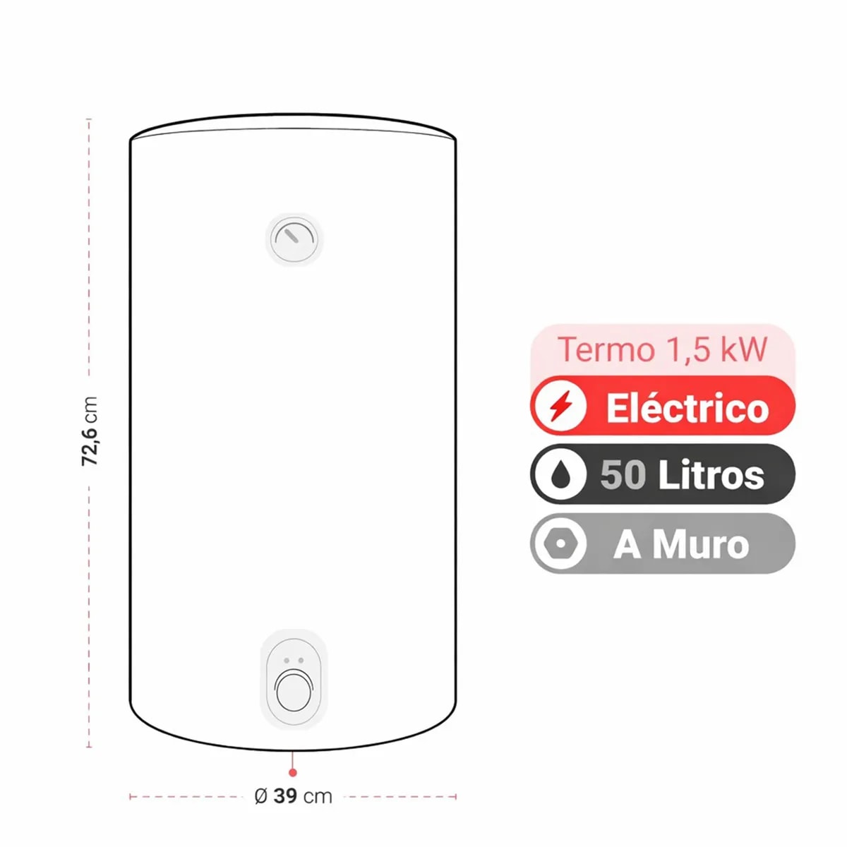 Termo  Albin Trotter Colgante Eléctrico 50 Litros 1500 W de Muro5