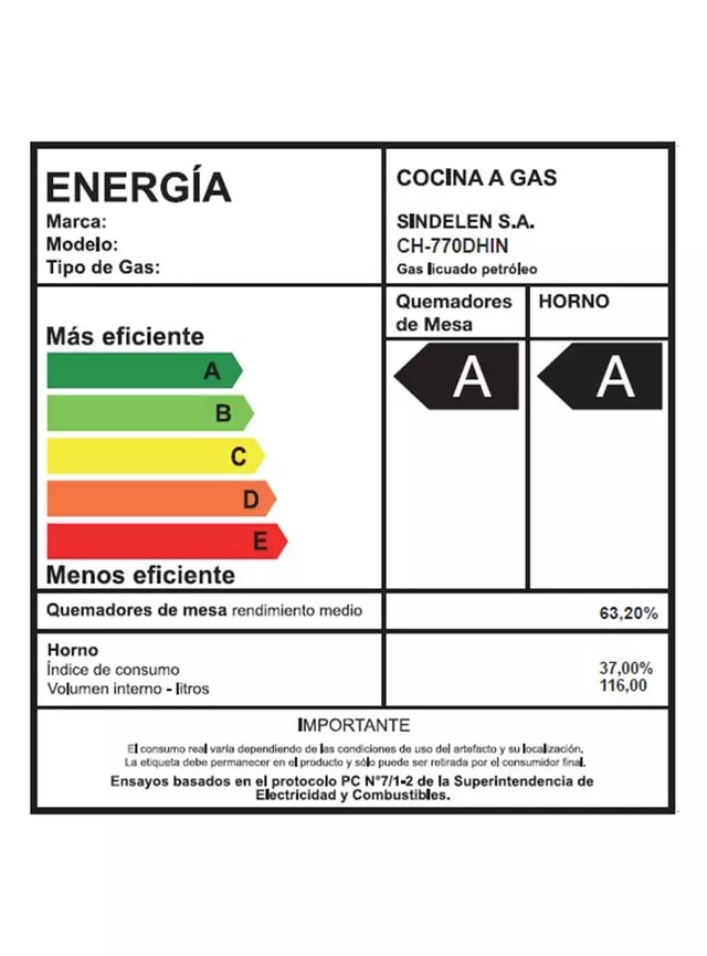 Cocina Sindelen  A Gas 5 Quemadores Doble Horno Híbrida CH-770DHIN6