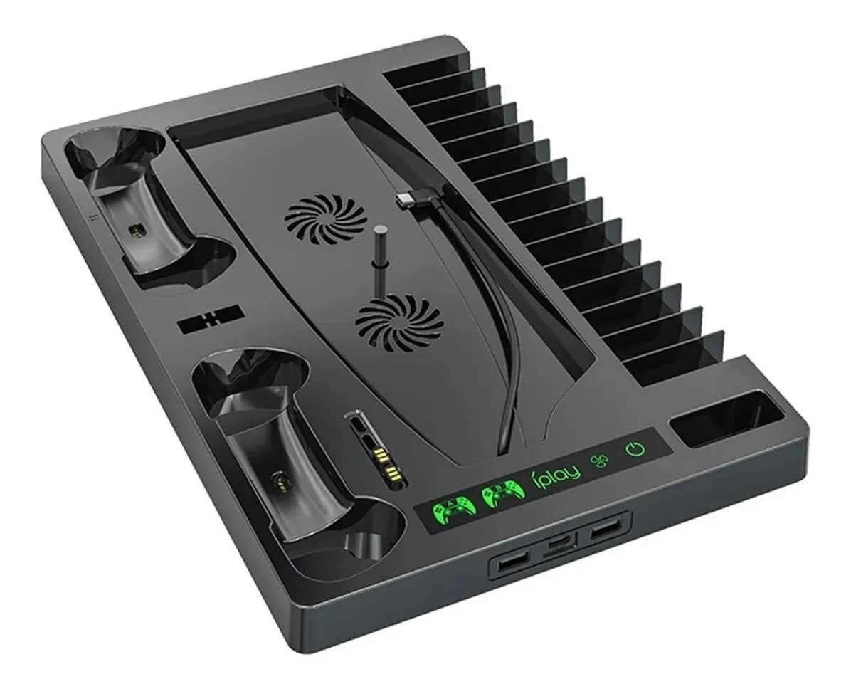 Soporte Base Ps5 Para 2 Dualsense Audifonos Con Ventilador.4