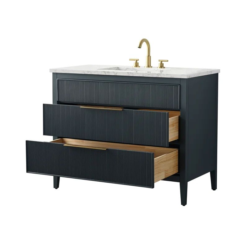 Vanitorio Ebern Bilroy Egremt Marmol Carr 106x56x86 Cm Baño Azul Petróleo Tres Agujeros8