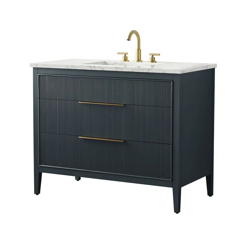 Vanitorio Ebern Bilroy Egremt Marmol Carr 106x56x86 Cm Baño Azul Petróleo Tres Agujeros3