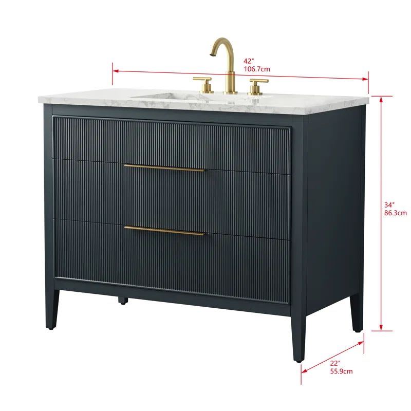 Vanitorio Ebern Bilroy Egremt Marmol Carr 106x56x86 Cm Baño Azul Petróleo Tres Agujeros4