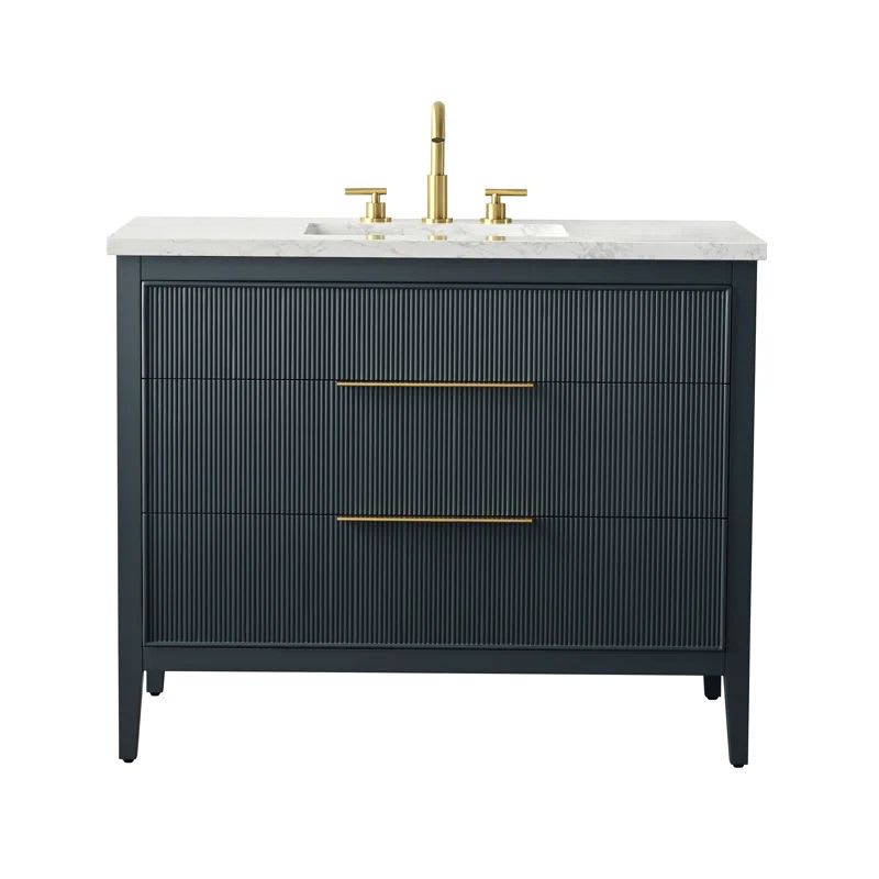 Vanitorio Ebern Bilroy Egremt Marmol Carr 106x56x86 Cm Baño Azul Petróleo Tres Agujeros9