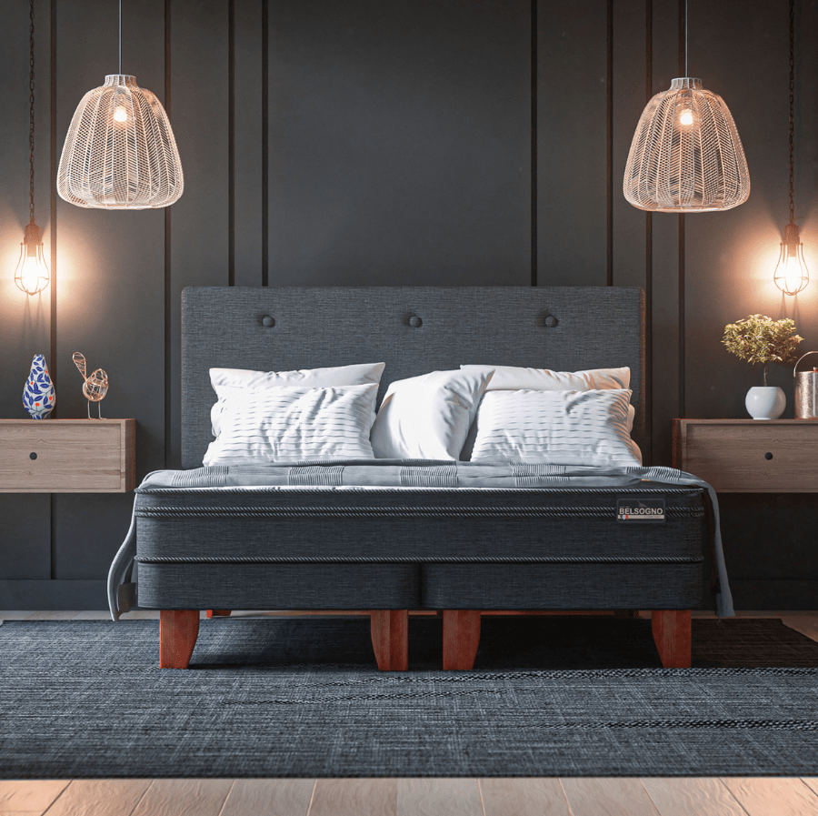 Cama Europea Belsogno Plus 2 Plazas Bd + Respaldo Black2