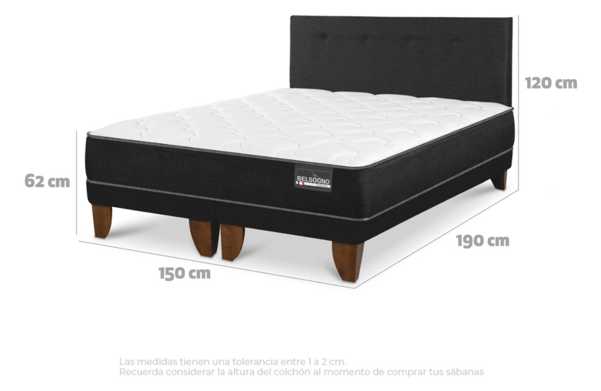 Cama Europea Belsogno Plus 2 Plazas Bd + Respaldo Black3