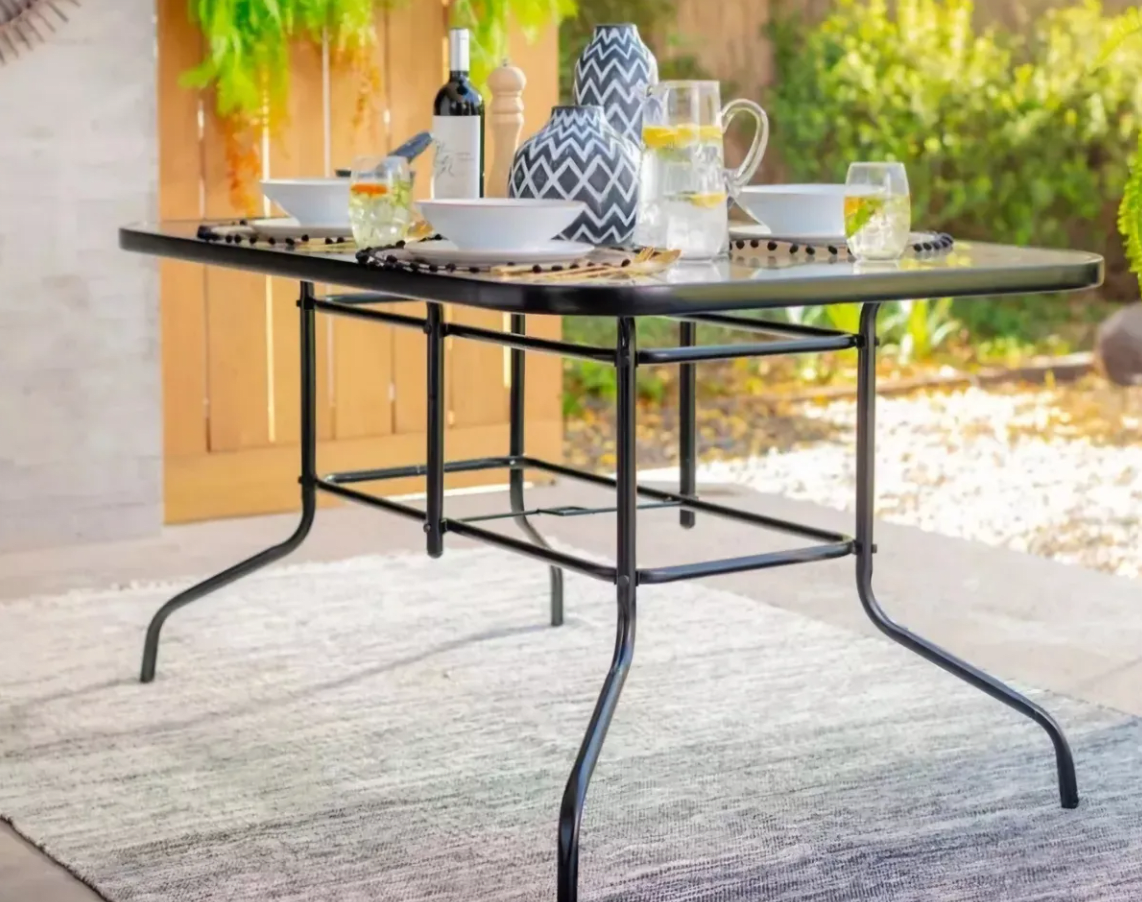 Mesa De Exterior Rectangular Vidrio Templado Negra2