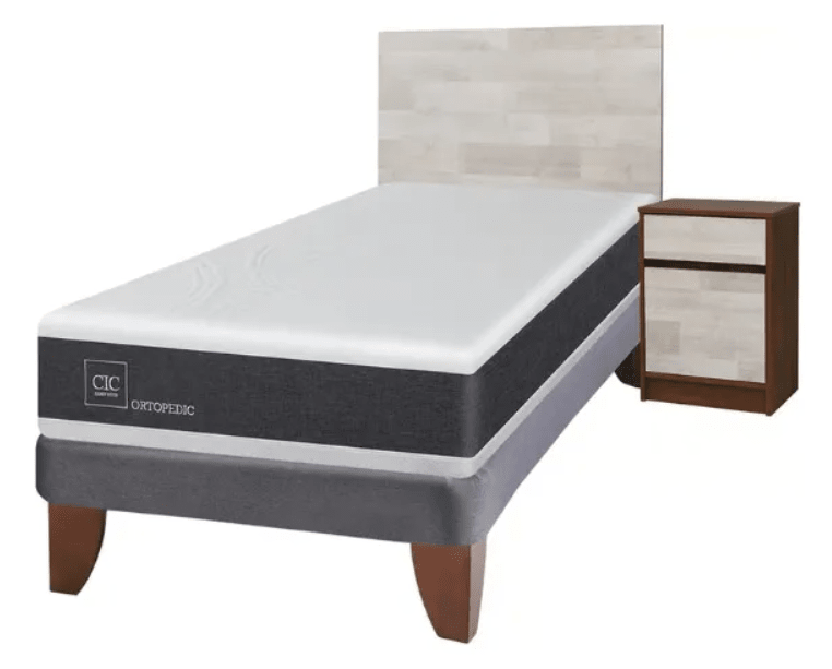Cama Europea Newortoped 1.5 Plazas + Respaldo + 1 Velador Cic1