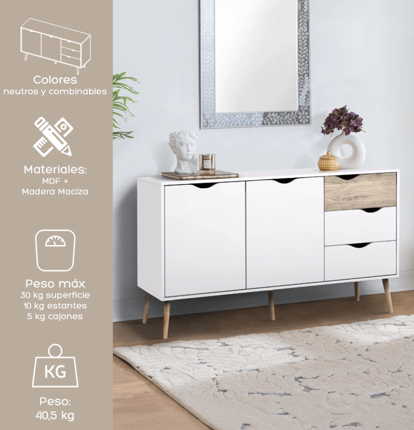 Aparador Buffet Top Living Bergen con Puertas y Cajones relan2