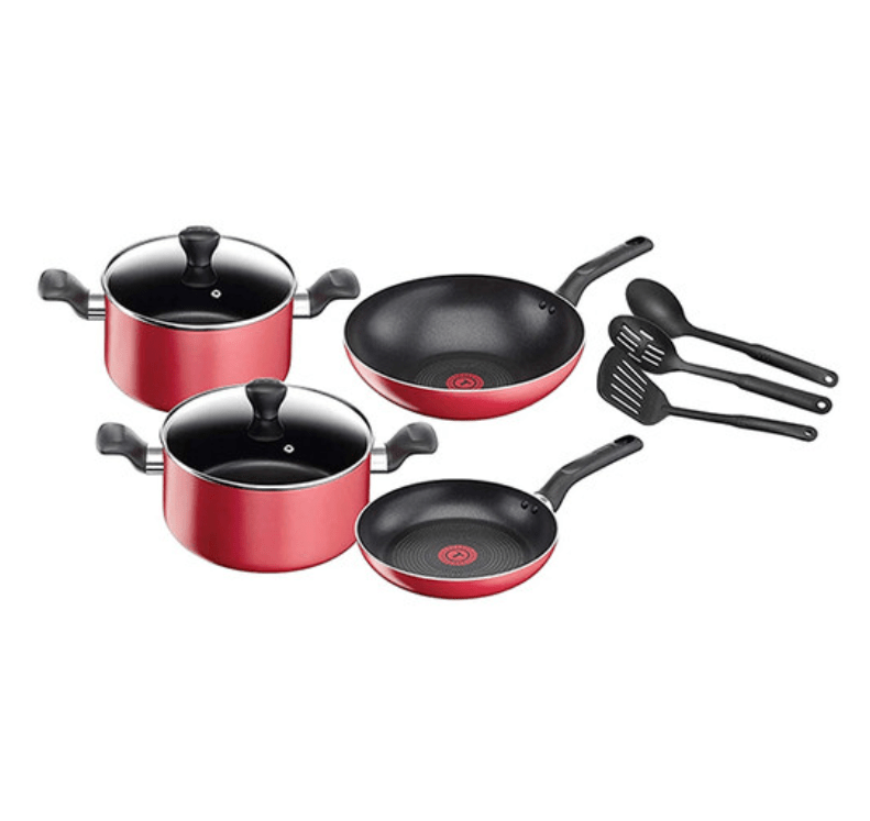 Juego de Cocina Tefal G6 Super Cook 9 Piezas en Rojo y Negro, caja con desgastes1