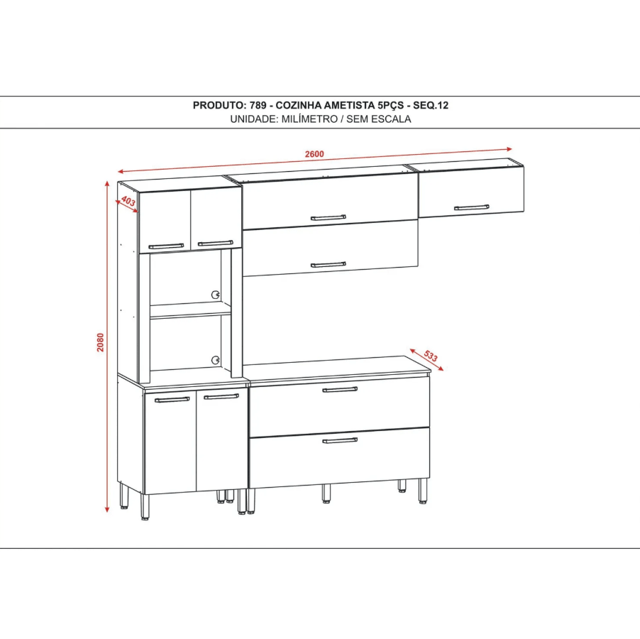 Cocina Ametista 260 cm KIT PARANA13