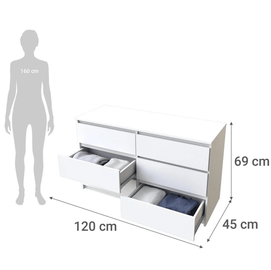 Cómoda CIC 6 Cajónes Nordica 120x69x45 cm Blanco3