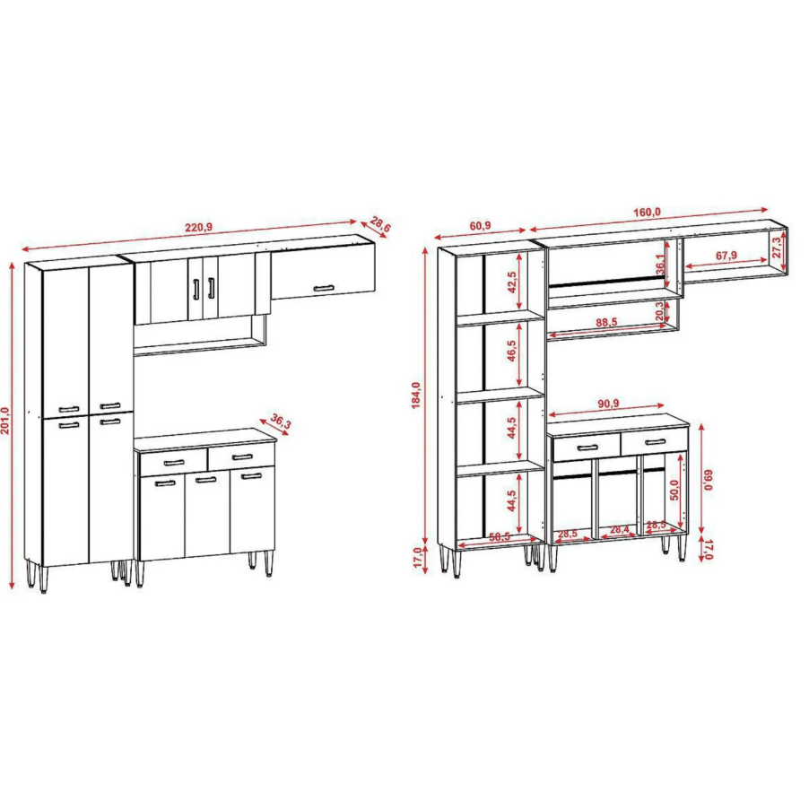 Kit mueble cocina new quartz nogal white PARANA3