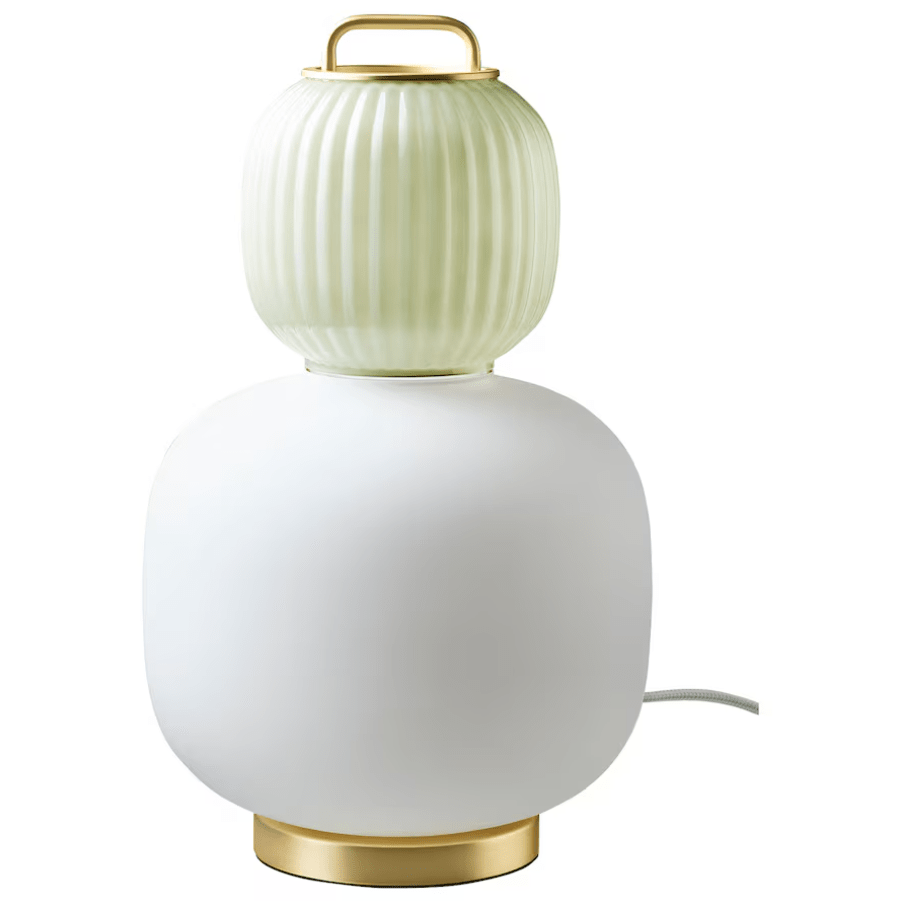 Lámpara de mesa, blanco/verde claro vidrio/efecto dorado metal1