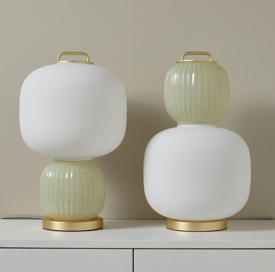 Lámpara de mesa, blanco/verde claro vidrio/efecto dorado metal2