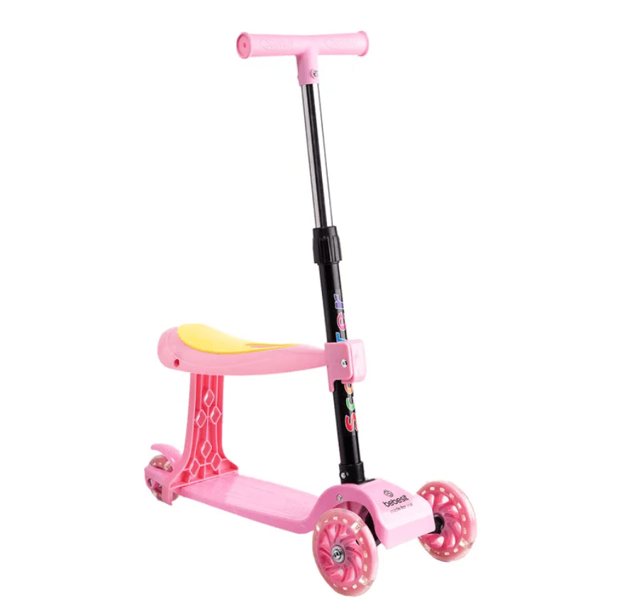 Scooter Monopatín 2 en 1 con Asiento Niña Plegable XT04 Rosa1