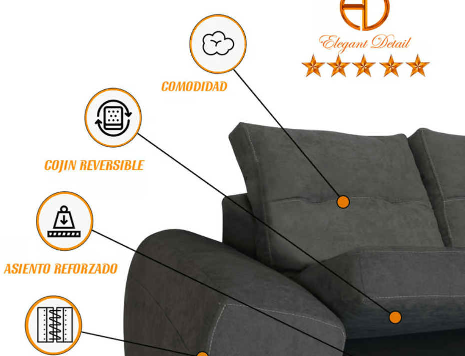 Seccional Derecho Houston Elegant Detail Gris4