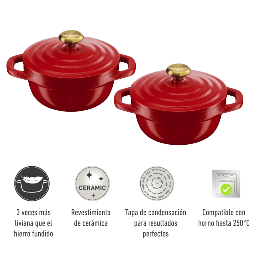 Set 2 ollas Tefal mini cocotte Air 11cm Rojo, caja con desgastes.4