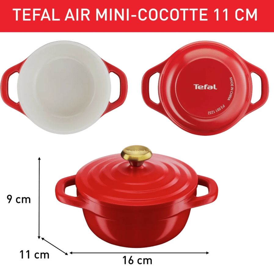 Set 2 ollas Tefal mini cocotte Air 11cm Rojo, caja con desgastes.3
