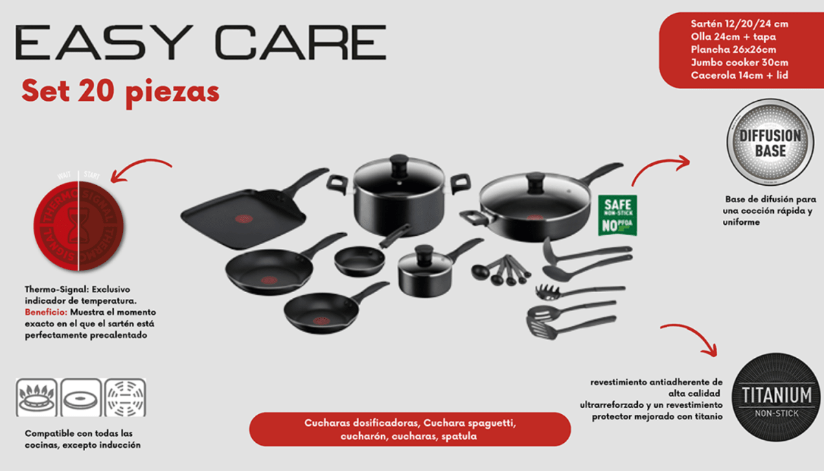 Batería de cocina Tefal 20 piezas Easy Care Negro4
