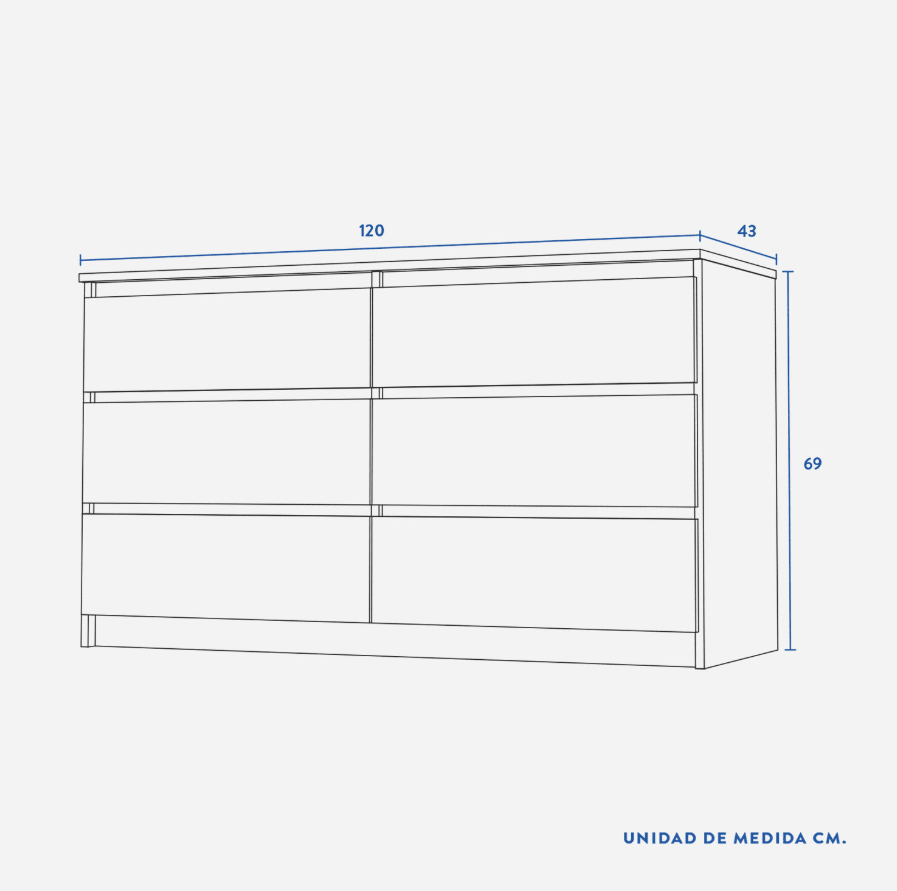 Cómoda 6 Cajones Nórdica Nogal CIC5