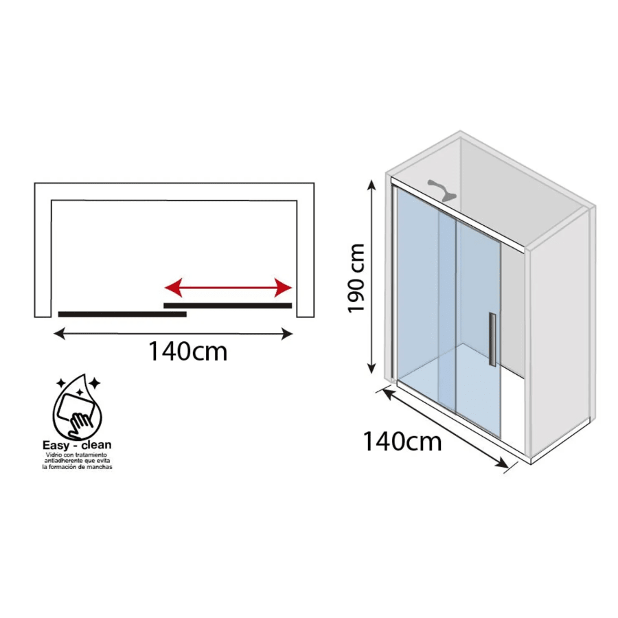 Mampara Premium Corredera frontal 140x190 cm Easy Clean2