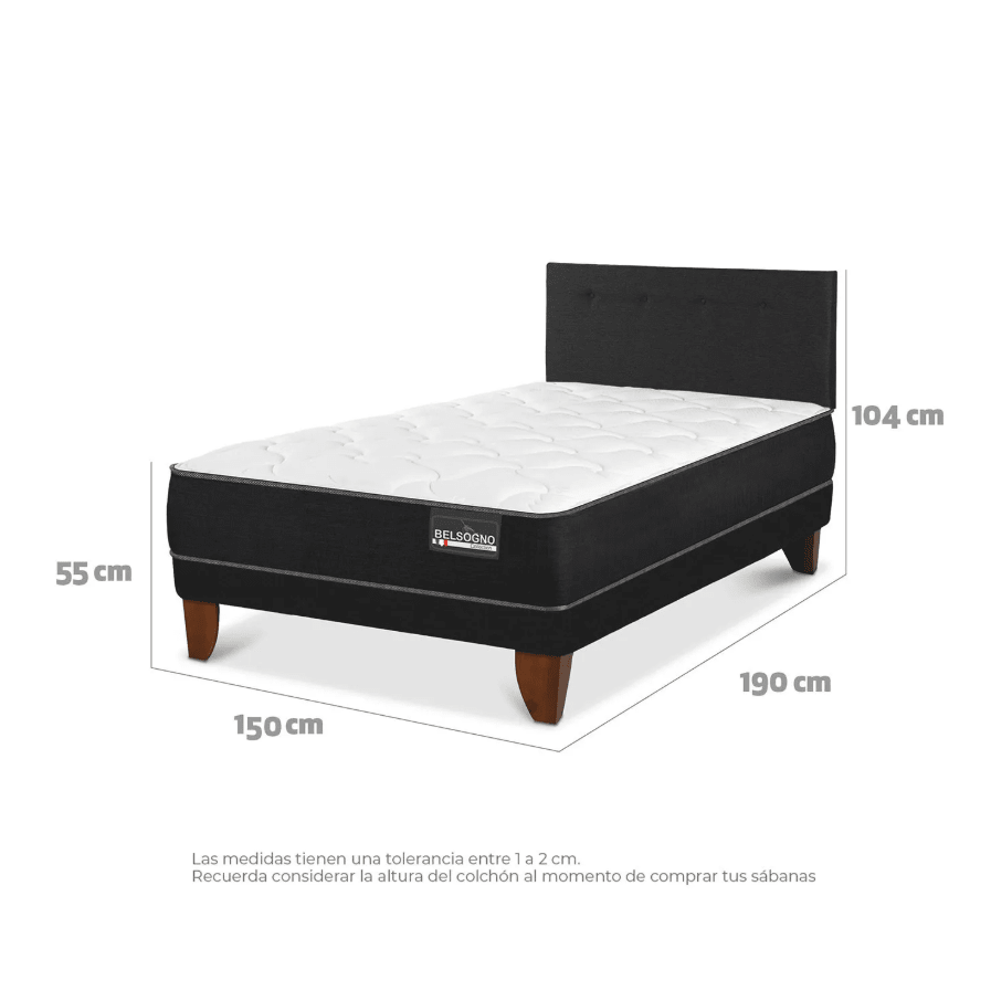 Cama Europea Belsogno Plus Black 2 Plazas Respaldoblack4