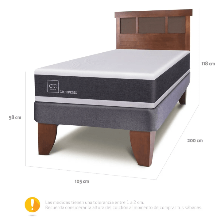 Cama Europea 1.5 Plazas Cic Ortopedic + Respaldo Dublin3