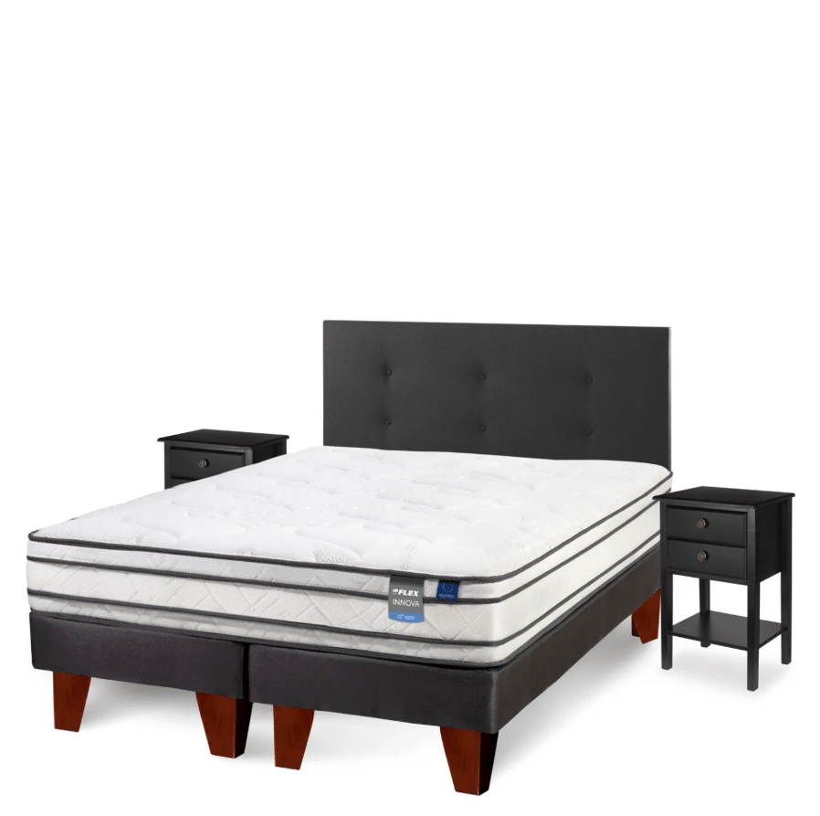 Cama Europea Innova 2 Pl Box Bd + Respaldo + 2 Veladores Flex2