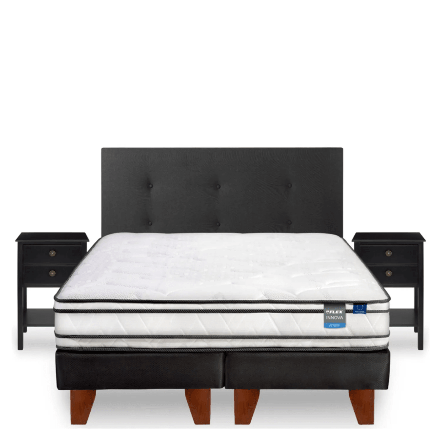 Cama Europea Innova 2 Pl Box Bd + Respaldo + 2 Veladores Flex1
