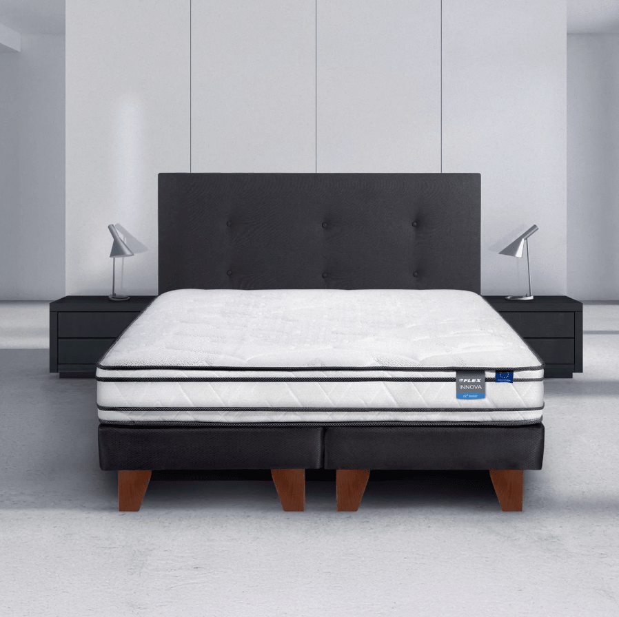 Cama Europea Innova 2 Pl Box Bd + Respaldo + 2 Veladores Flex4