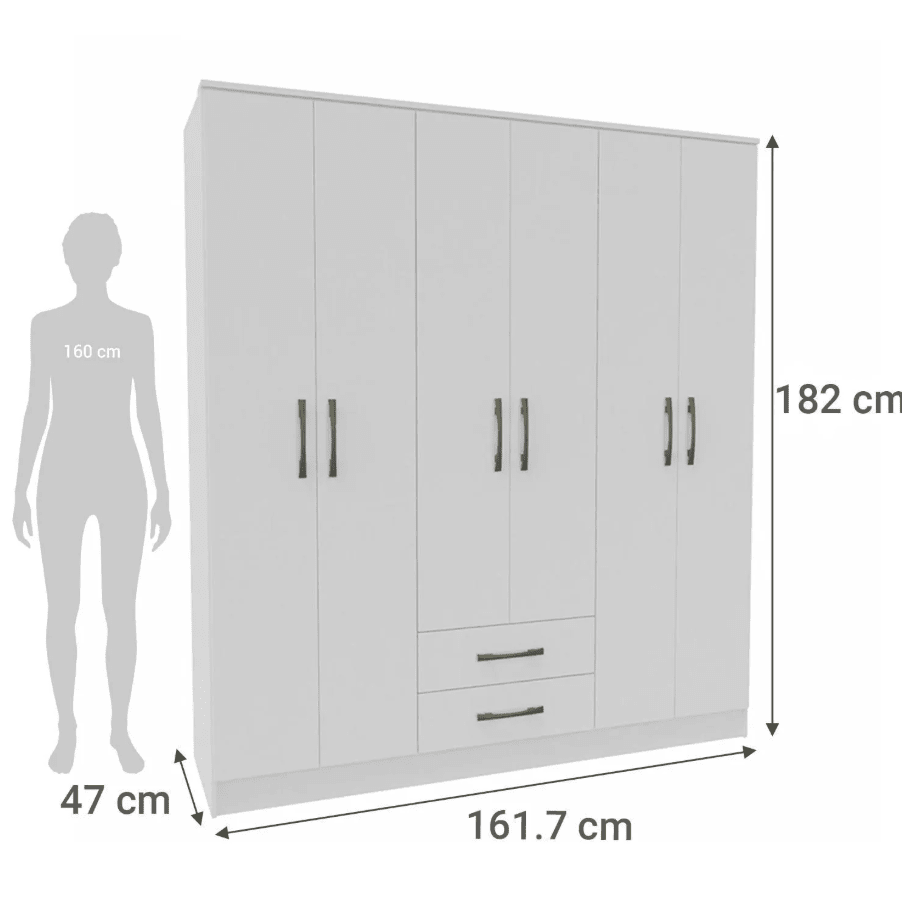 Clóset Pequim 6 Puertas 2 Cajónes 161.7x182.5x47 cm Blanco Vekka3